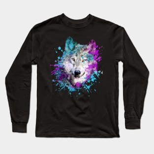 Dramabite Watercolor wolf Long Sleeve T-Shirt